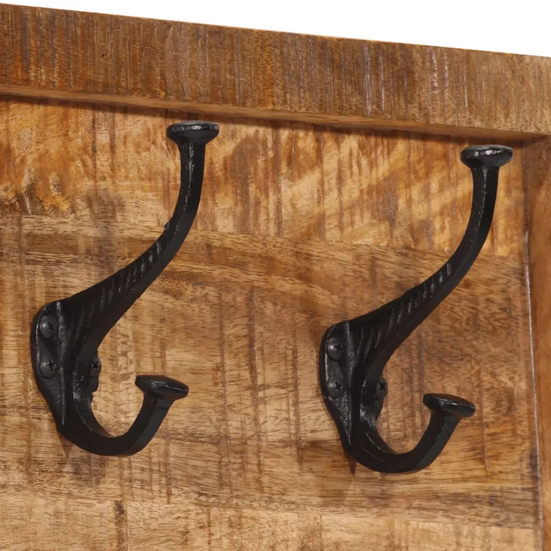Porte-manteau mural 80 x 25 x 9 cm avec 5 crochets pratiques style contemporain en bois de manguier naturel 02_0047363