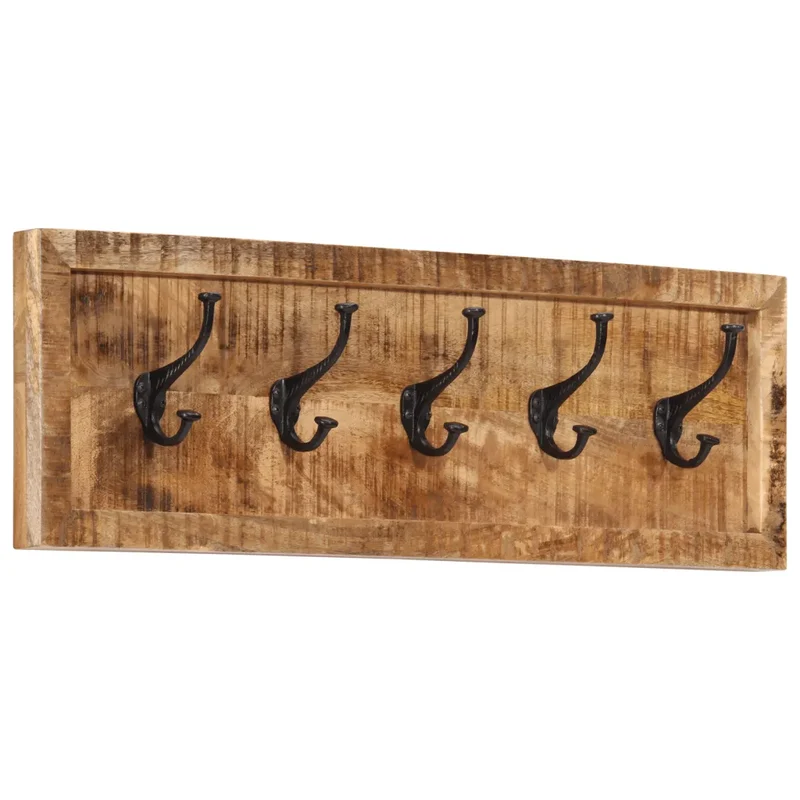 Porte-manteau mural 80 x 25 x 9 cm avec 5 crochets pratiques style contemporain en bois de manguier naturel 02_0047363