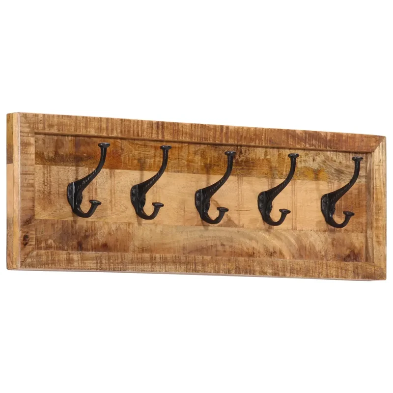 Porte-manteau mural 80 x 25 x 9 cm avec 5 crochets pratiques style contemporain en bois de manguier naturel 02_0047363