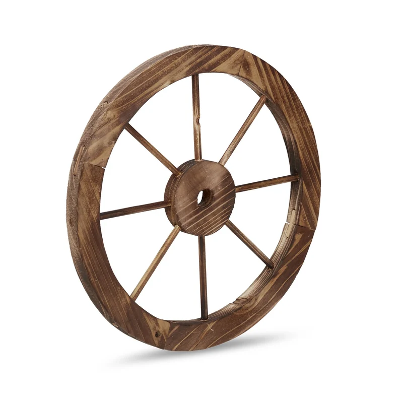 Lot de 3 roues décoratives rustiques à suspendre ou poser jardin 30 x 30 x 5 cm en bois marron flammé 13_0013549