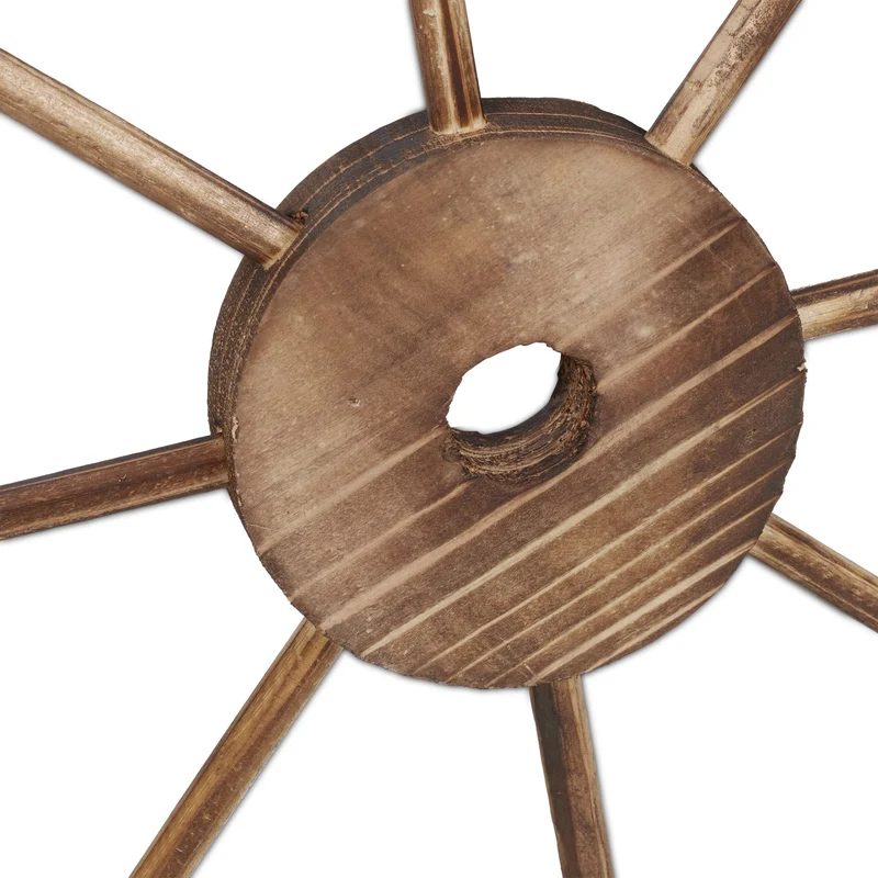 Lot de 3 roues décoratives rustiques à suspendre ou poser jardin 30 x 30 x 5 cm en bois marron flammé 13_0013549