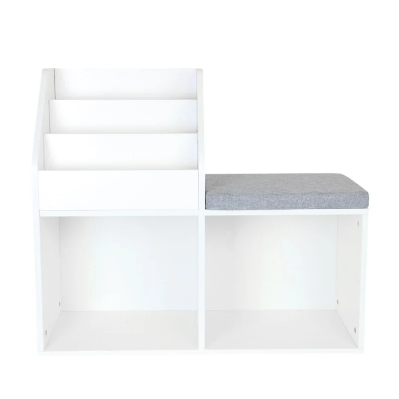 Banc avec étagère pour enfants 90 x 30 x 40 cm assise confortable design moderne en bois blanc 13_0017405