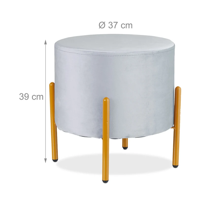 Tabouret rond pouf d'appoint 45 x 45 x 45 cm assise ergonomique design élégant en velours doré 13_0015954
