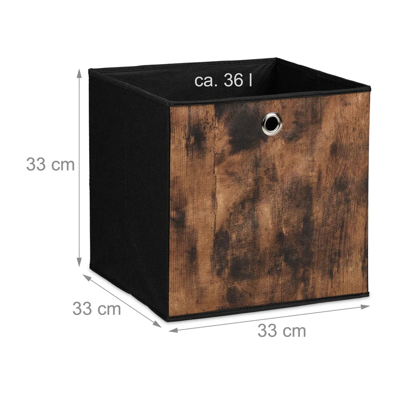 Lot de 6 boîtes de rangement carrées salle de séjour 26 x 26 x 26 cm design industriel en tissu noir 13_0016302