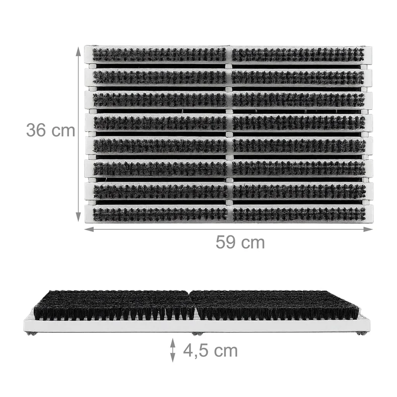 Grille gratte-pieds pratique avec brosses antidérapante 80 x 30 cm en bois gris 13_0017513