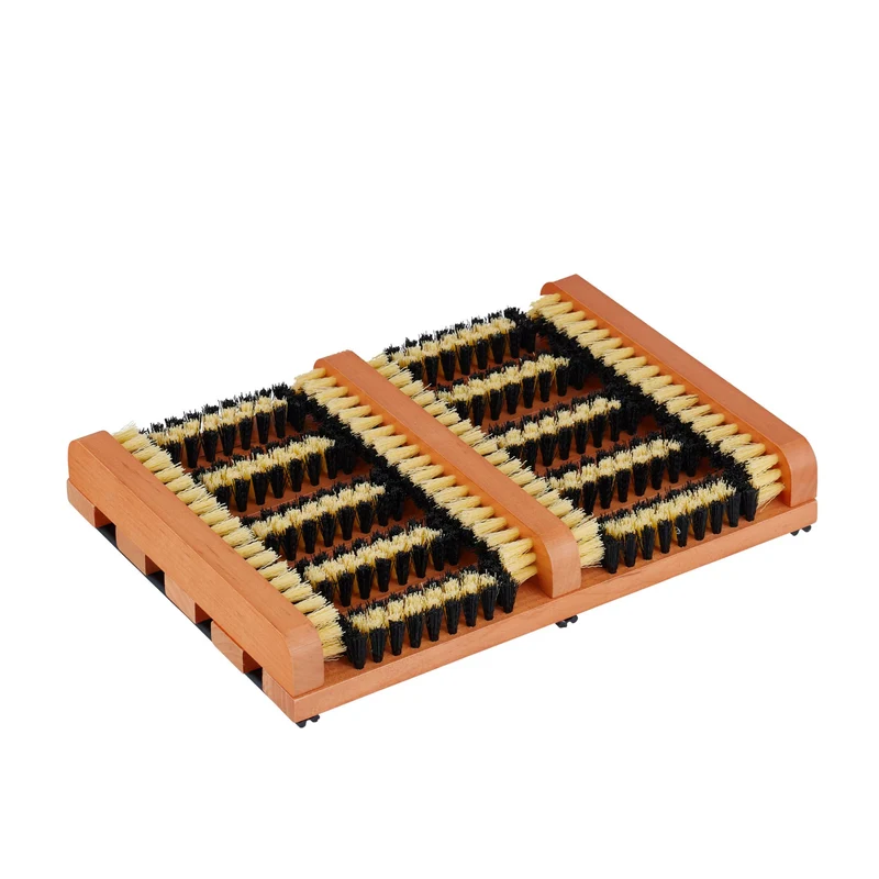 Grille gratte-pieds pratique format 40 x 30 x 5 cm bois robuste avec brosses antidérapantes style contemporain en bois marron 13_0017732