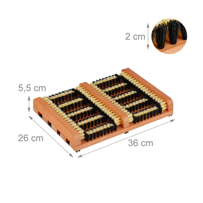 Grille gratte-pieds pratique format 40 x 30 x 5 cm bois robuste avec brosses antidérapantes style contemporain en bois marron 13_0017732