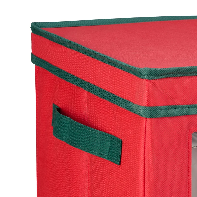 Lot de 2 boîtes de rangement compartimentées pour boules de Noël jusqu'à 64 pièces avec fenêtre pratique en plastique rouge 13_0015814