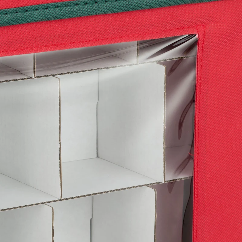 Lot de 2 boîtes de rangement compartimentées pour boules de Noël jusqu'à 64 pièces avec fenêtre pratique en plastique rouge 13_0015814