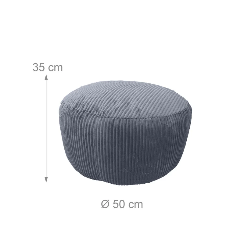 Pouf en velours côtelé design bohème salon 35 x 50 cm siège pratique et confortable en velours beige 13_0017774