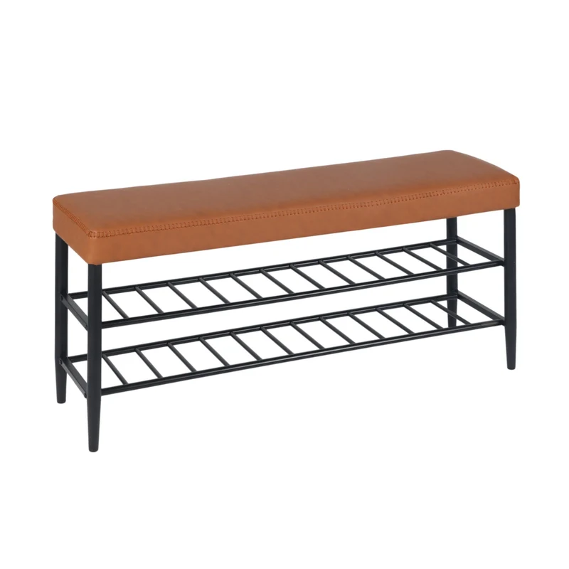 Banc à chaussures élégant avec 2 étagères pratique entrée 100 x 30 x 50 cm en fer noir 13_0017689