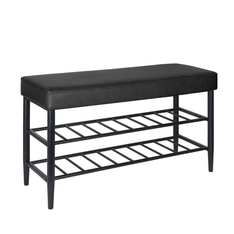 Banc à chaussures élégant avec 2 étagères pratique entrée 100 x 30 x 50 cm en fer noir 13_0017690