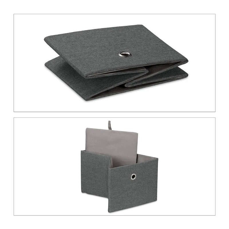 Lot de 2 boîtes de rangement carrées pratiques 16 x 20,5 x 25 cm en lin beige 13_0013760