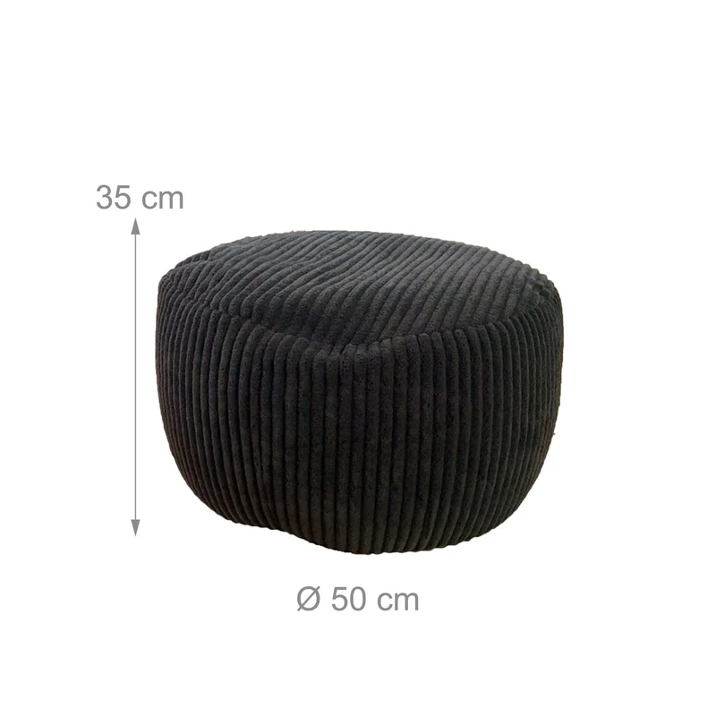 Pouf en velours côtelé design bohème salon 35 x 50 cm siège pratique et confortable en velours beige 13_0017773