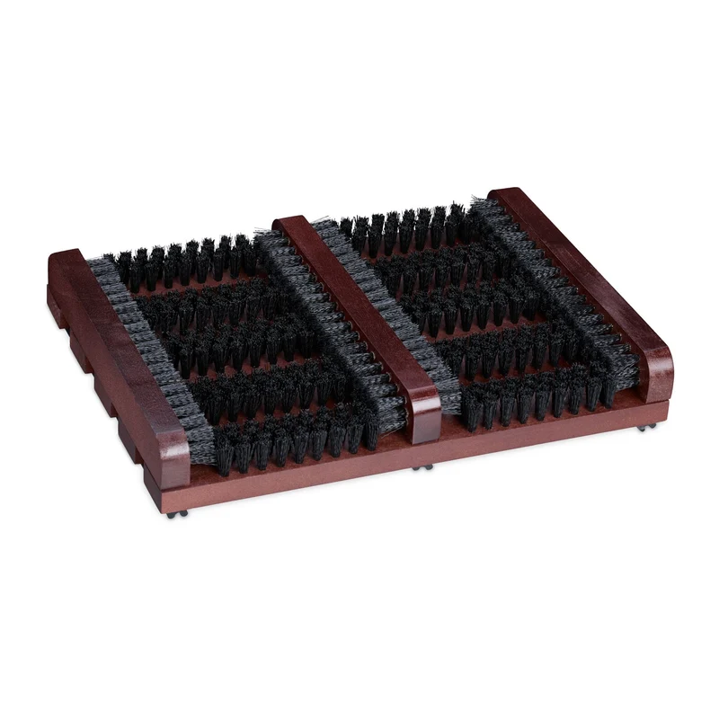 Grille gratte-pieds pratique jardin terrasse entrée 80 x 25 x 5 cm brosses en plastique finition bois marron 13_0015946