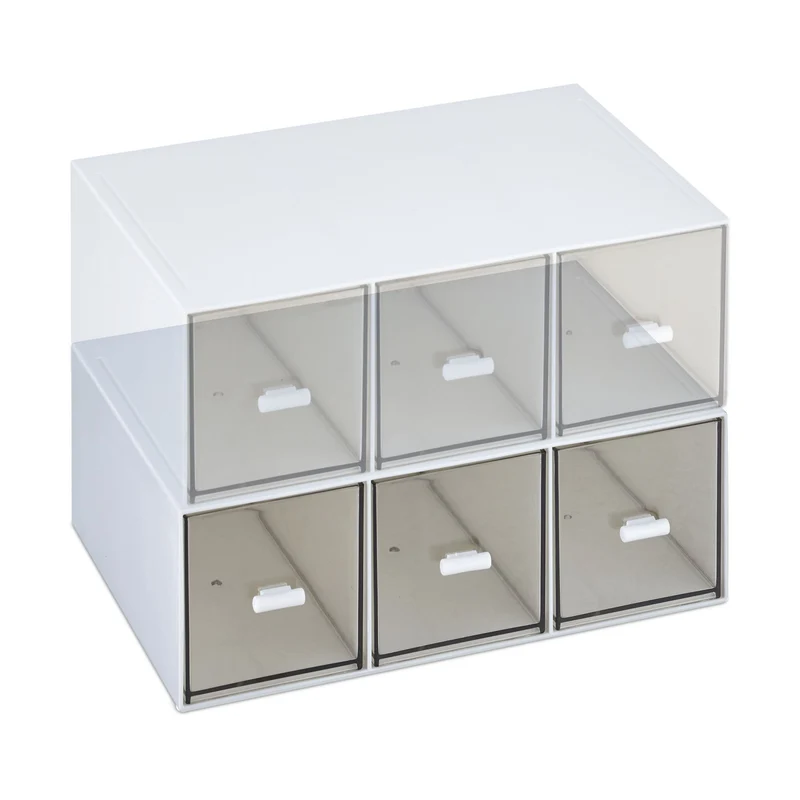 Boîte de rangement empilable 3 compartiments pour thé cosmétique épices 30 x 20 x 10 cm en plastique transparent 13_0014331