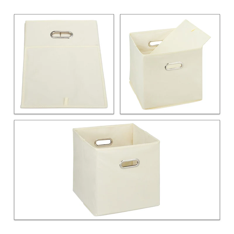 Lot de 4 boîtes de rangement carrées pratiques 30 x 30 x 30 cm en tissu bleu 13_0014495
