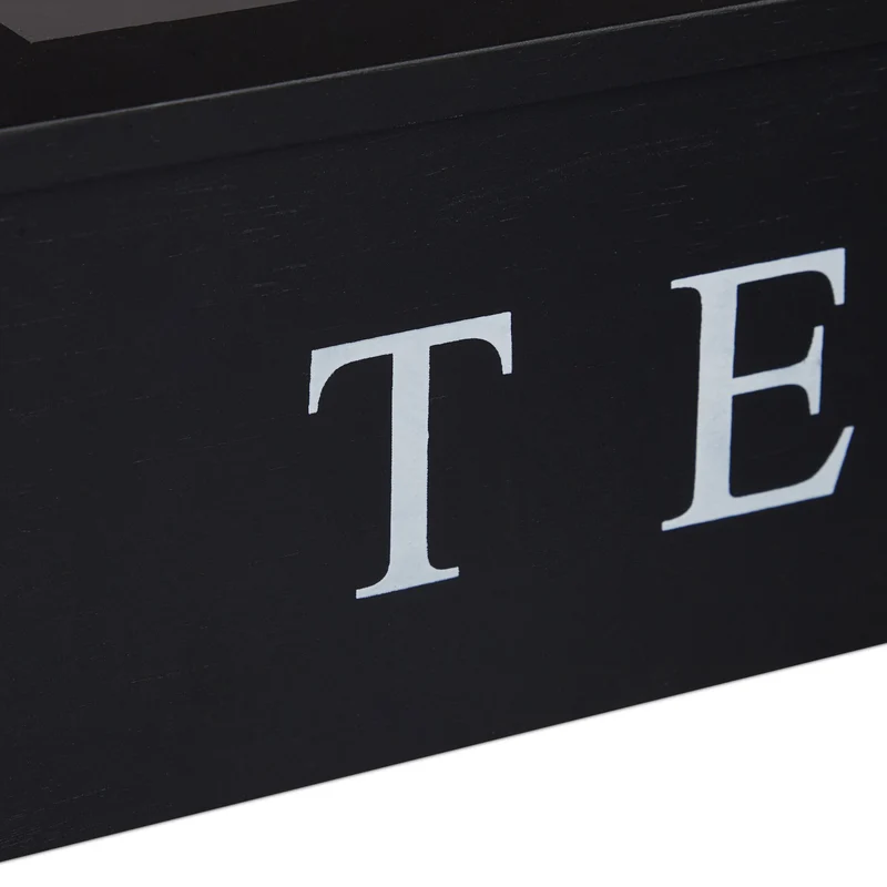 Boîte à thé noire avec fenêtre 9 compartiments pour tri pratique designs épuré en bois noir 13_0014702