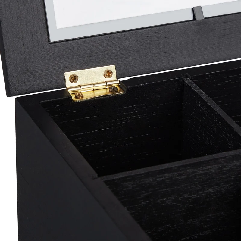 Boîte à thé noire avec fenêtre 9 compartiments pour tri pratique designs épuré en bois noir 13_0014702