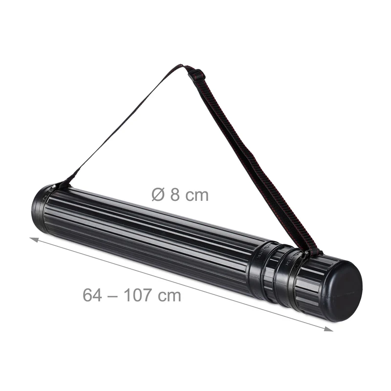 Tube de transport rétractable pour affiche et dessin 64-107 x 8 cm en plastique noir 13_0014066