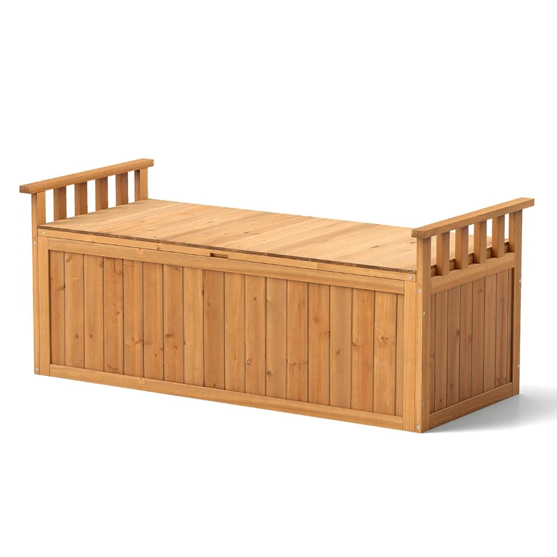 Banc de rangement extérieur 2 places 128 x 58 x 53 cm coffre de stockage confortable et pratique style naturel en bois 20_0010571