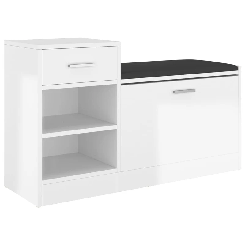 Banc à chaussures bottes commode étagère meuble entrée rangement brillant 94,5 x 31 x 57 cm aggloméré blanc 02_0022906