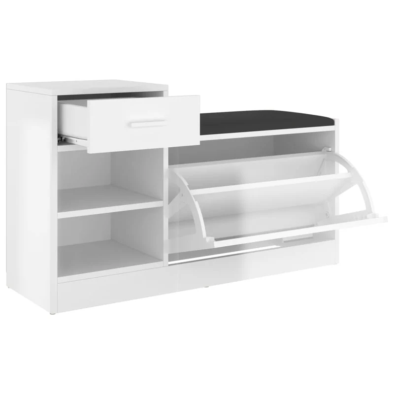 Banc à chaussures bottes commode étagère meuble entrée rangement brillant 94,5 x 31 x 57 cm aggloméré blanc 02_0022906