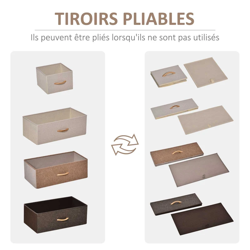 Commode de rangement 58 x 29 x 99 cm 5 tiroirs pliables anti basculement style contemporain épuré en polyester gris 21_0001486