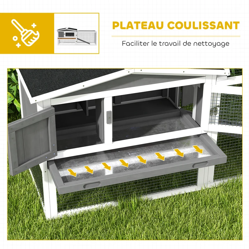Clapier pour lapins 2 étages 156 x 58 x 68 cm tiroir déjection enclos amovible extérieur style rustique en bois gris 21_0007860