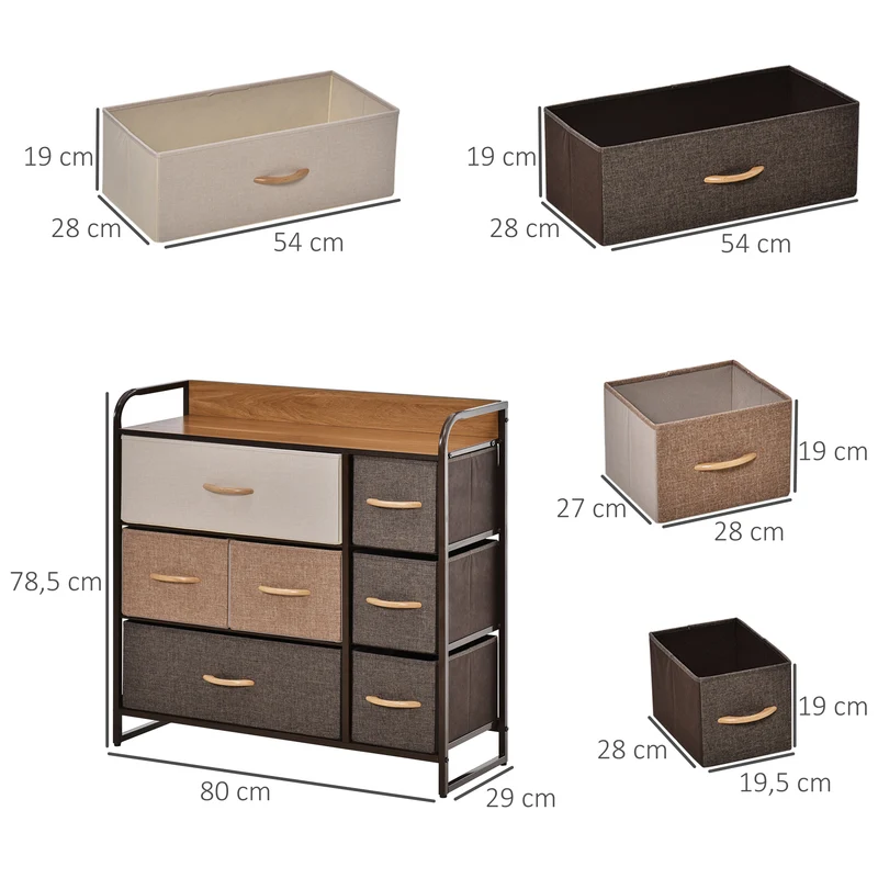 Commode 7 tiroirs rangement chambre 80 x 29 x 78.5 cm gain de place pratique design contemporain mat en polyester gris 21_0001487