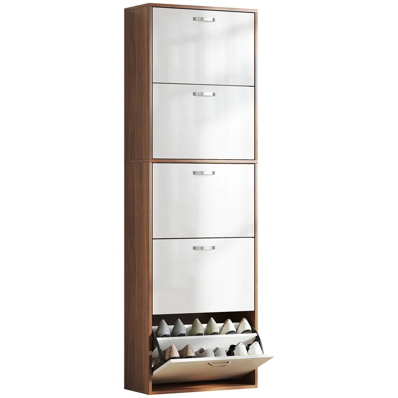 Armoire à chaussures entrée 60 x 28 x 189 cm 5 portes abattantes séparation réglable moderne optimisé en panneaux blanc 21_0001710