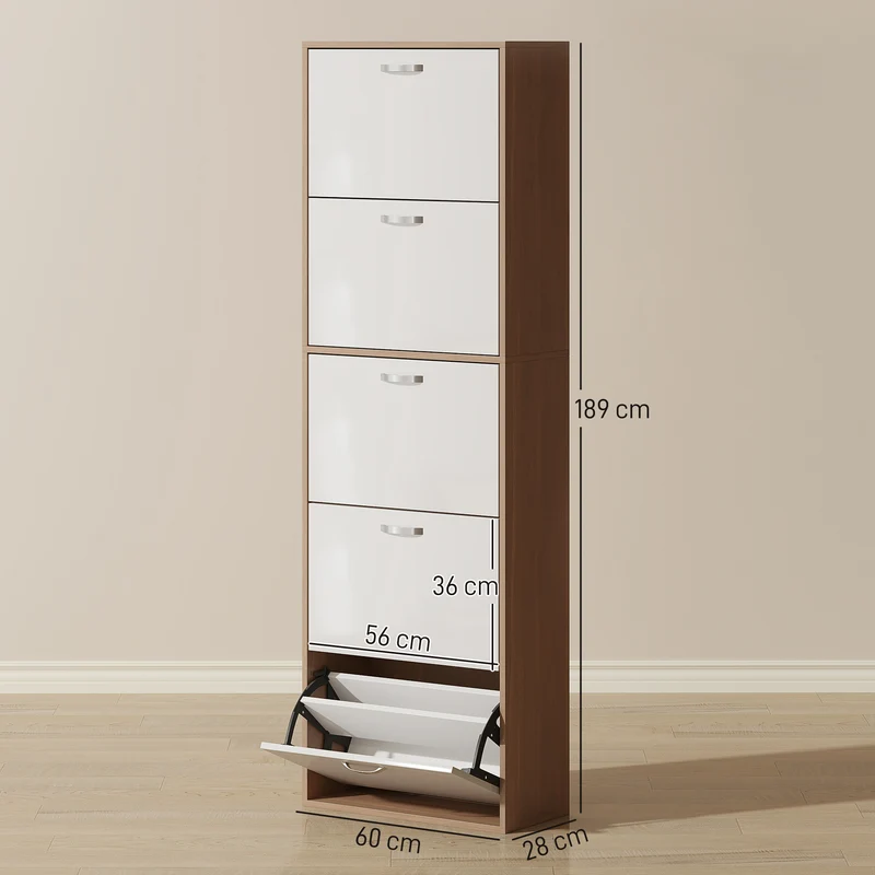 Armoire à chaussures entrée 60 x 28 x 189 cm 5 portes abattantes séparation réglable moderne optimisé en panneaux blanc 21_0001710