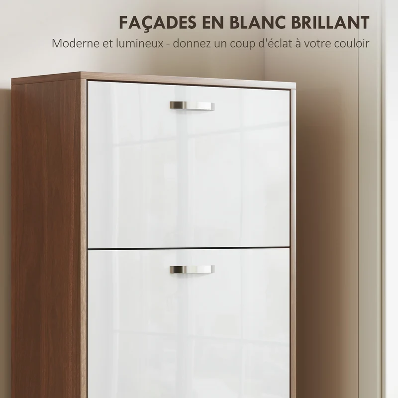 Armoire à chaussures entrée 60 x 28 x 189 cm 5 portes abattantes séparation réglable moderne optimisé en panneaux blanc 21_0001710
