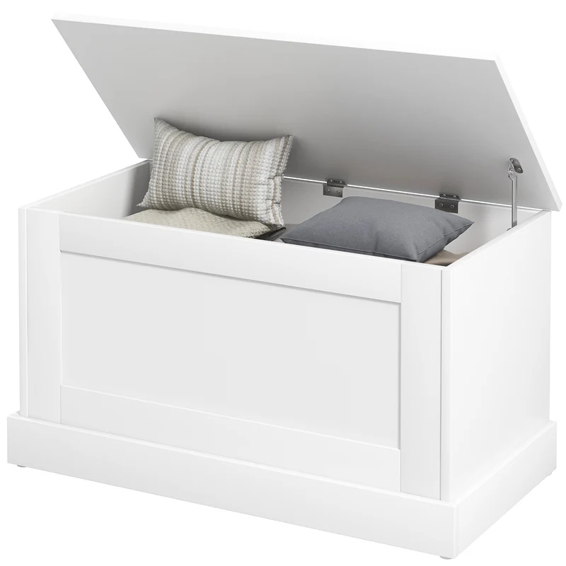 Coffre de rangement pour salon et entrée 80 x 40 x 45 cm assise 136 kg moderne épuré en panneau de particules blanc 21_0002949