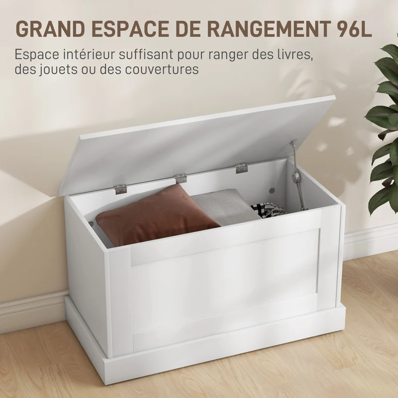 Coffre de rangement pour salon et entrée 80 x 40 x 45 cm assise 136 kg moderne épuré en panneau de particules blanc 21_0002949