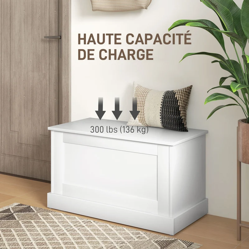 Coffre de rangement pour salon et entrée 80 x 40 x 45 cm assise 136 kg moderne épuré en panneau de particules blanc 21_0002949