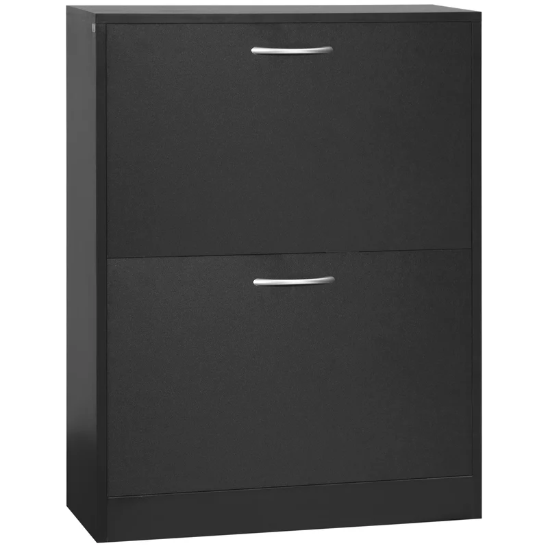 Armoire à chaussures entrée 60 x 24 x 80 cm 2 abattants séparation réglable idéal entrée moderne épuré en mélaminé noir 21_0001701