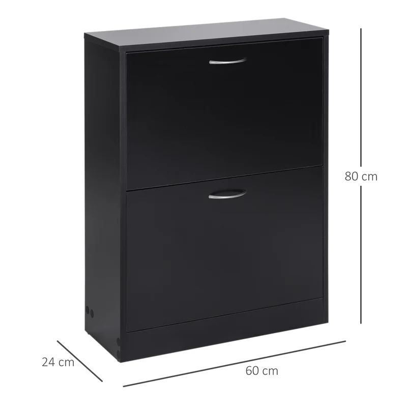 Armoire à chaussures entrée 60 x 24 x 80 cm 2 abattants séparation réglable idéal entrée moderne épuré en mélaminé noir 21_0001701
