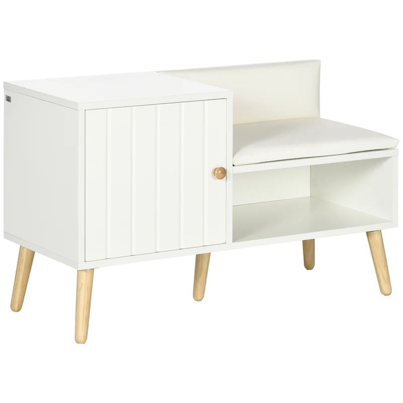 Banc à chaussures d'entrée 80 x 33 x 49 cm assise rembourrée rangement placard décoratif en panneau de particules blanc 21_0002644