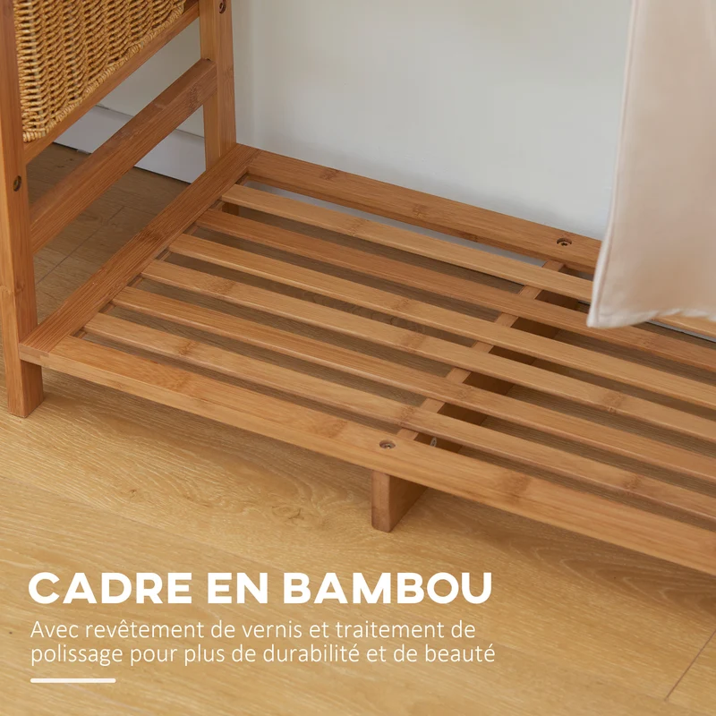 Portant à vêtements 90 x 30 x 145 cm 6 niveaux tringle chambre scandinave épuré finition mate en bambou bois naturel 21_0005835