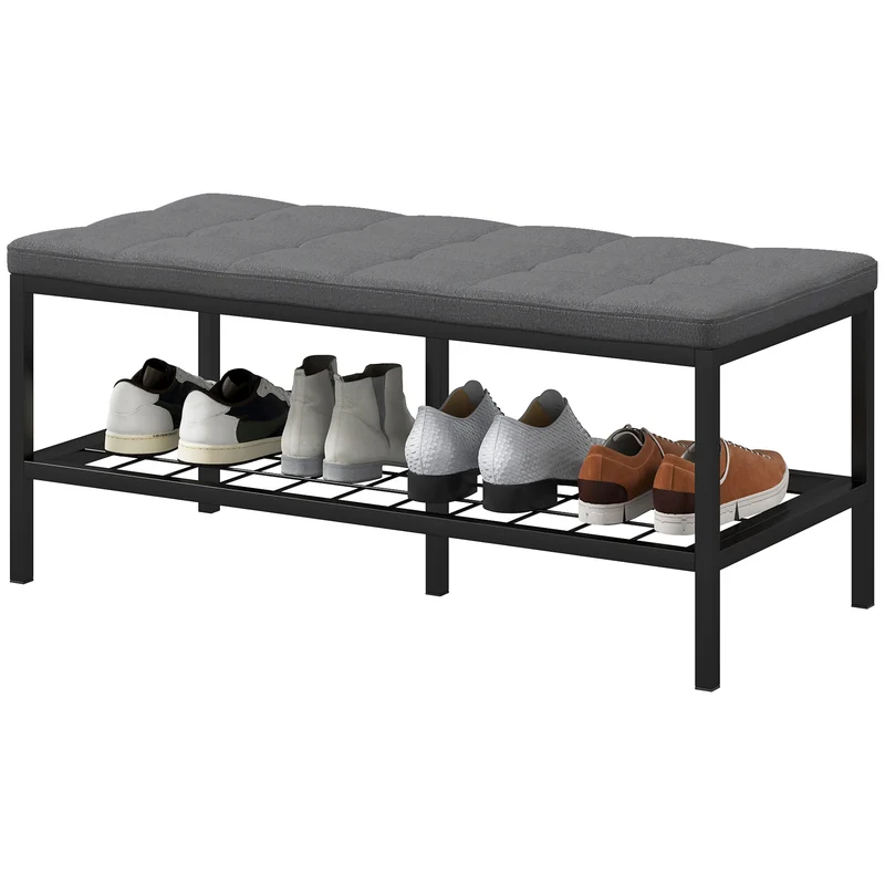 Banc à chaussures d'entrée couloir 90 x 41 x 40 cm assise rembourrée rangement aéré style scandinave en polyester gris 21_0002726