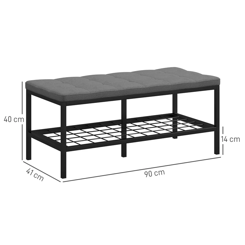 Banc à chaussures d'entrée couloir 90 x 41 x 40 cm assise rembourrée rangement aéré style scandinave en polyester gris 21_0002726