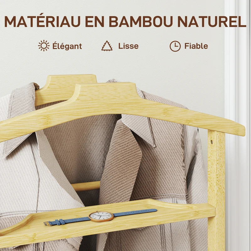 Portant à vêtements sur roulettes 47 x 34 x 106 cm gains de place mobilité freins scandinave en bambou bois naturel 21_0005893