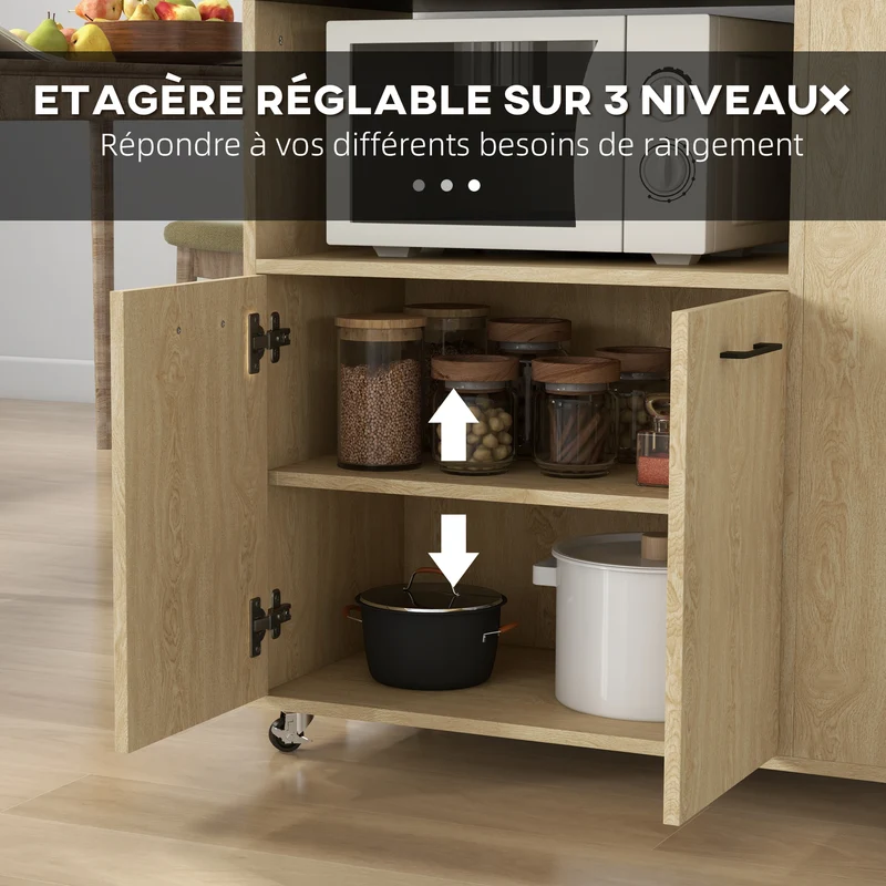 Desserte chariot cuisine 75 x 40 x 80.5 cm roulettes deux freins pratique moderne en panneau de particules bois naturel 21_0001039
