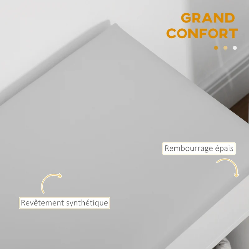 Banc à chaussures 80 x 30 x 43 cm coffre rangement assise rembourrée gain de place contemporain entrée en bois blanc 21_0002590