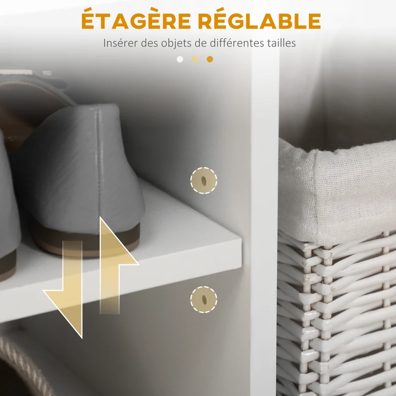 Banc à chaussures 80 x 30 x 43 cm coffre rangement assise rembourrée gain de place contemporain entrée en bois blanc 21_0002590