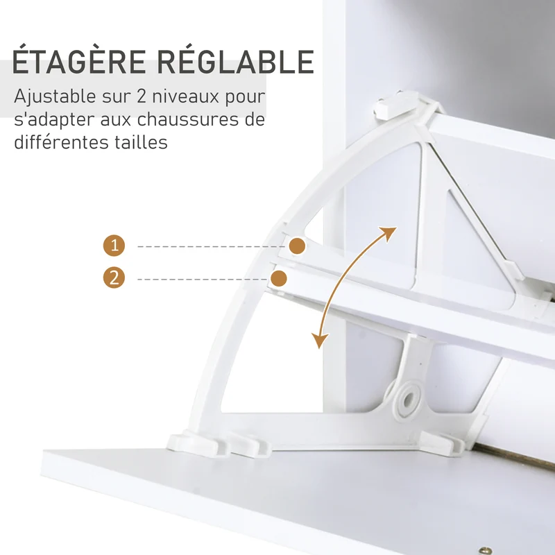 Armoire à chaussures entrée 60 x 24 x 105,5 cm rangement tiroir étagère verre moderne en panneaux de particules blanc 21_0002609