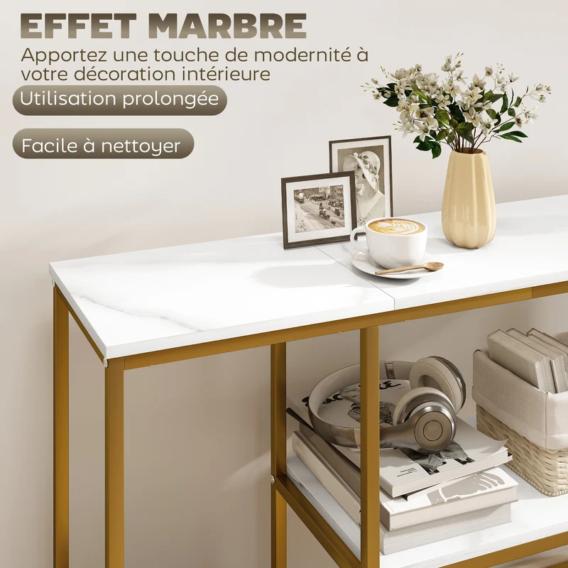Console d'entrée 3 niveaux rangement 120 x 30 x 76,5 cm anti basculement moderne épuré en panneaux de particules blanc 21_0002792