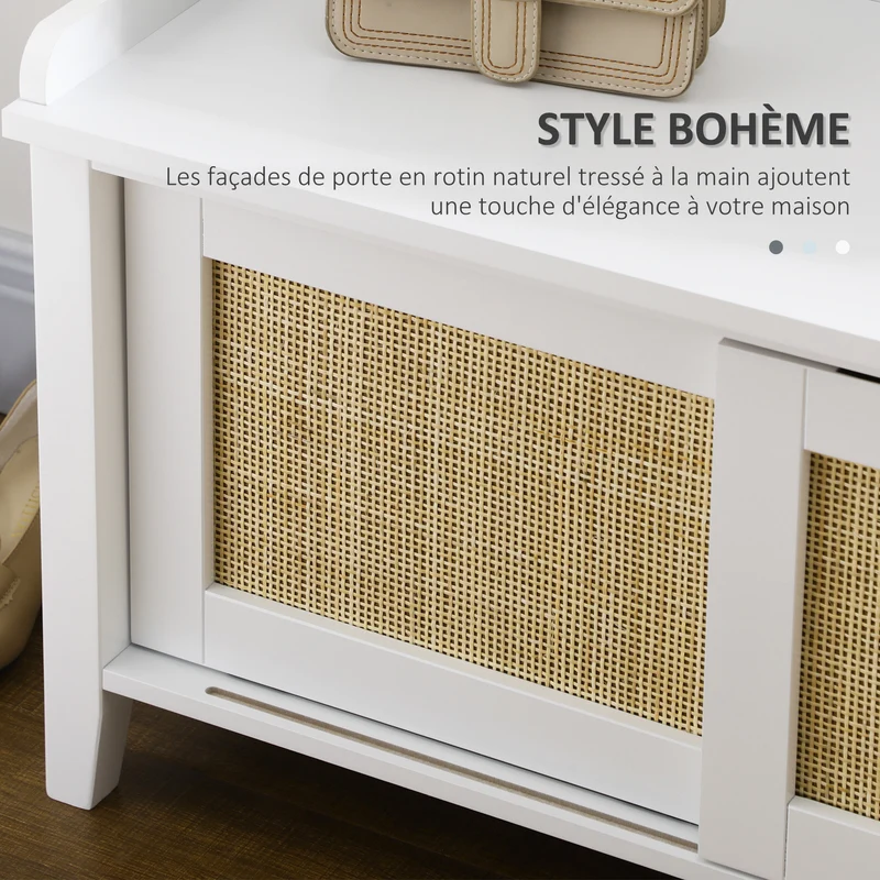 Banc à chaussures entrée porte coulissante 80 x 35 x 45 cm rangement et assise design épuré scandinave en MDF blanc 21_0002668