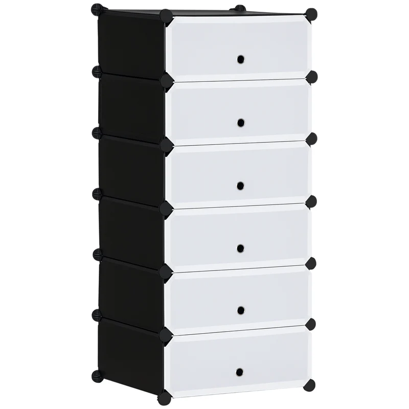Armoire à chaussures 6 cubes modulable empilable 49 x 36,5 x 108 cm gain de place semi transparent épuré en PP blanc 21_0005798